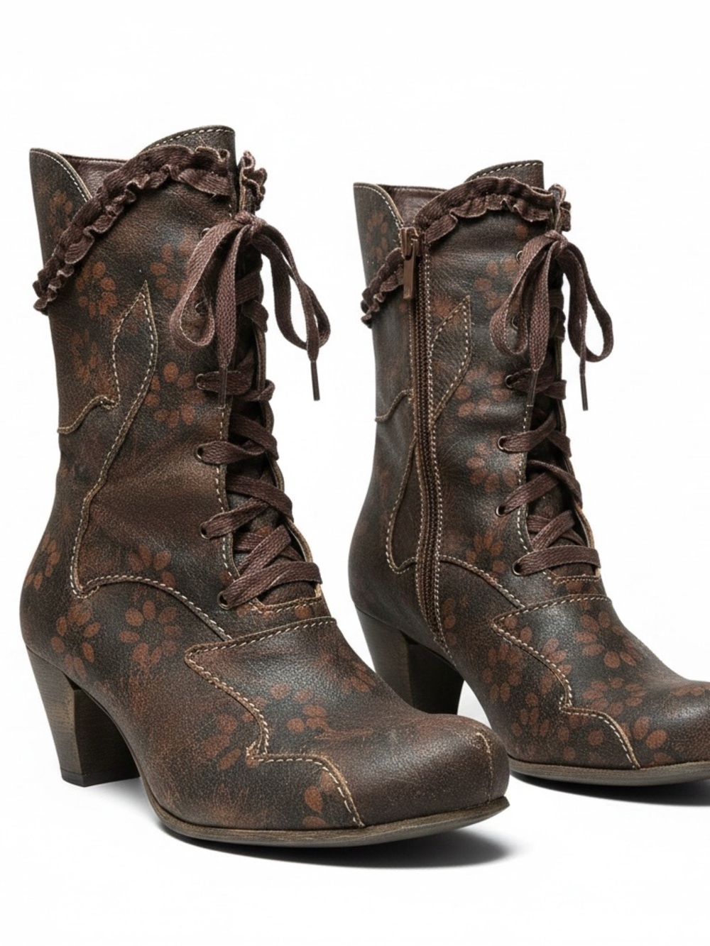 Vintage Brown Leather Sunflower Boots